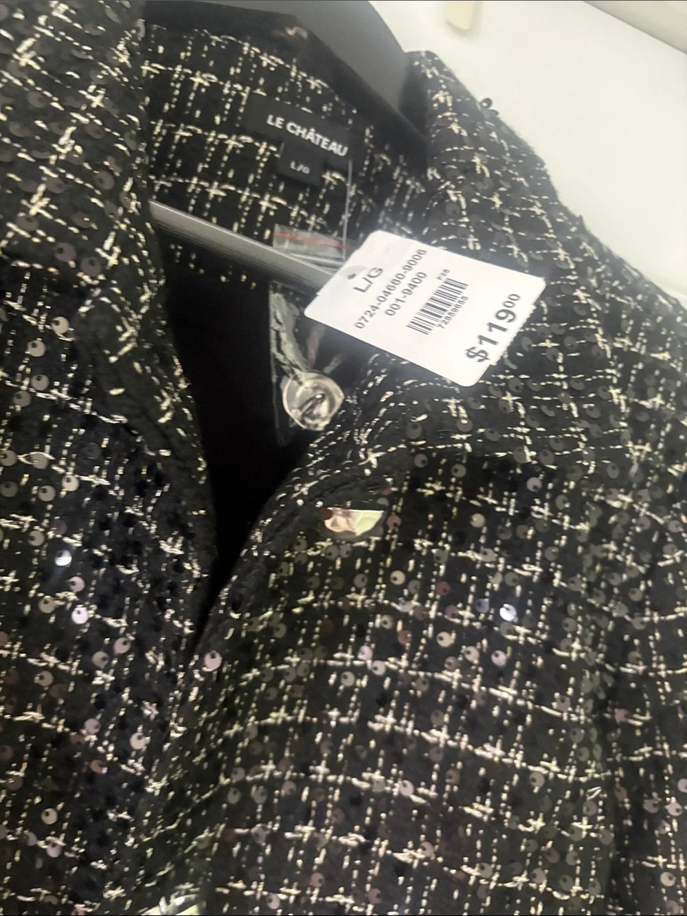 Chanel-Style Black Tweed Boxy Jacket with Sequins - Picture 2 of 3
